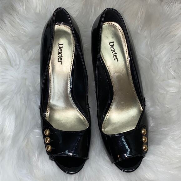 Dexter Patten Black Heels with Gold Buttons 8 - Picture 2 of 8
